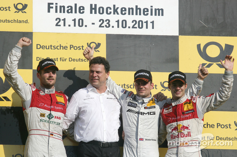 2nd Martin Tomczyk, Audi Sport Team Phoenix, Audi A4 DTM, 1st Jamie Green, Team HWA, AMG Mercedes C-Klasse, 3rd Miguel Molina, Audi Sport Team Abt Junior, Audi A4 DTM