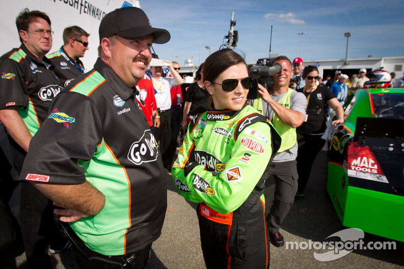 Pole winner Danica Patrick, JR Motorsports Chevrolet with crew chief Tony Eury Jr.