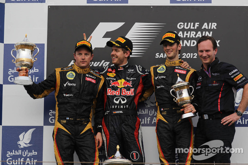 2012: Kimi Raikkonen, Sebastian Vettel y Romain Grosjean