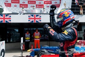Race winner Mark Webber, Red Bull Racing celebrates in parc ferme