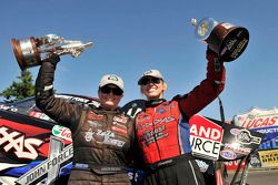 Erica Enders and Courtney Force celebrate their wins