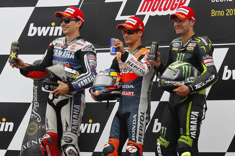 Podium: race winner Dani Pedrosa, Repsol Honda Team, second place Jorge Lorenzo, Yamaha Factory Racing, third place Cal Crutchlow, Yamaha Tech 3