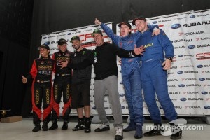 Podium: winners Ken Block and Alex Gelsomino, second place Antoine L'Estage and Nathalie Richard, third place Leo Urlichich and Carl Williamson