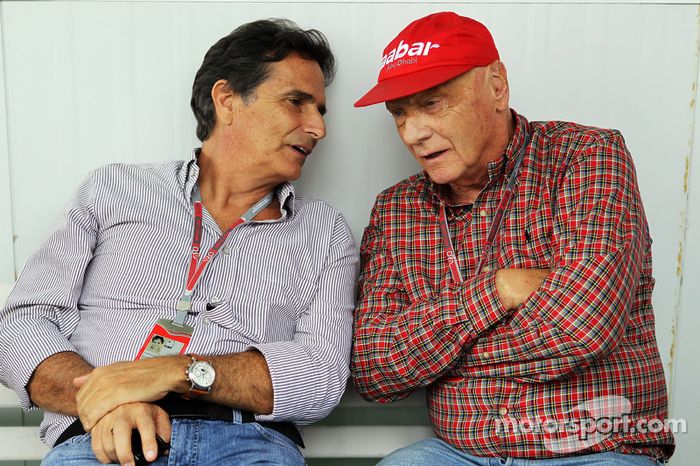 Nelson Piquet, with Niki Lauda, Mercedes Non-Executive Chairman