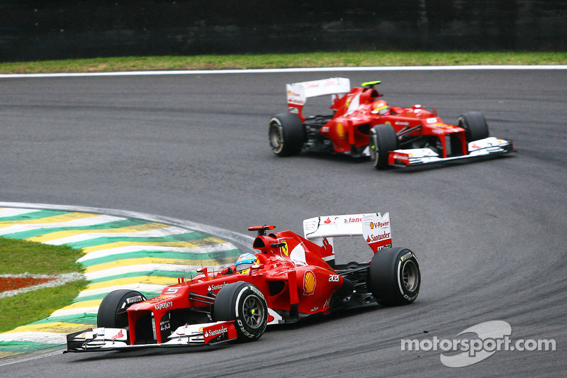 Fernando Alonso, Ferrari leads team mate Felipe Massa, Ferrari