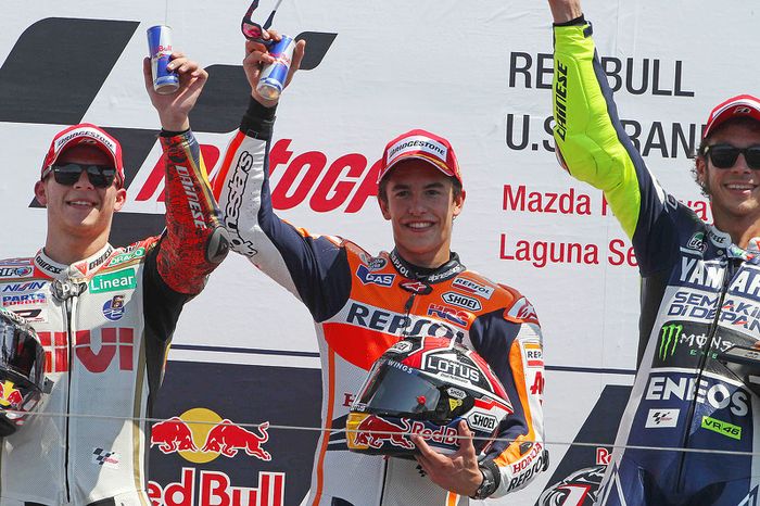 Podio: 1º Marc Márquez, 2º Stefan Bradl, 3º Valentino Rossi