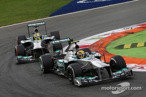 Lewis Hamilton, Mercedes AMG F1 W04 and team mate Nico Rosberg, Mercedes AMG F1 W04 battle for position