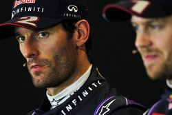 Mark Webber, Red Bull Racing e parceiro Sebastian Vettel, Red Bull Racing na coletiva da FIA