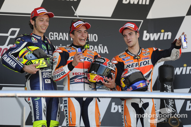 Vainqueur: Marc Marquez, Repsol Honda Team, 2ème Valentino Rossi, Yamaha Factory Racing, 3ème Dani Pedrosa, Repsol Honda Team