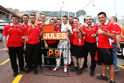 Jules Bianchi, Marussia F1 Team celebrates his and the team's first F1 points with his team crew