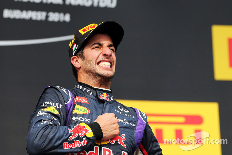 Daniel Ricciardo, Red Bull Racing celebrates on the podium