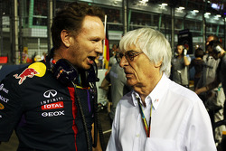 Christian Horner, Red Bull Racing Team Principal with Bernie Ecclestone, on the grid