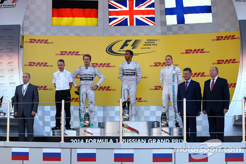 2014: 1. Льюис Хэмилтон, 2. Нико Росберг, 3. Валттери Боттас