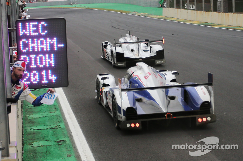 #14 Porsche Team Porsche 919 Hybrid: Romain Dumas, Neel Jani, Marc Lieb, #8 Toyota Racing Toyota TS040-Hybrid: Anthony Davidson, Sebastien Buemi take the finish