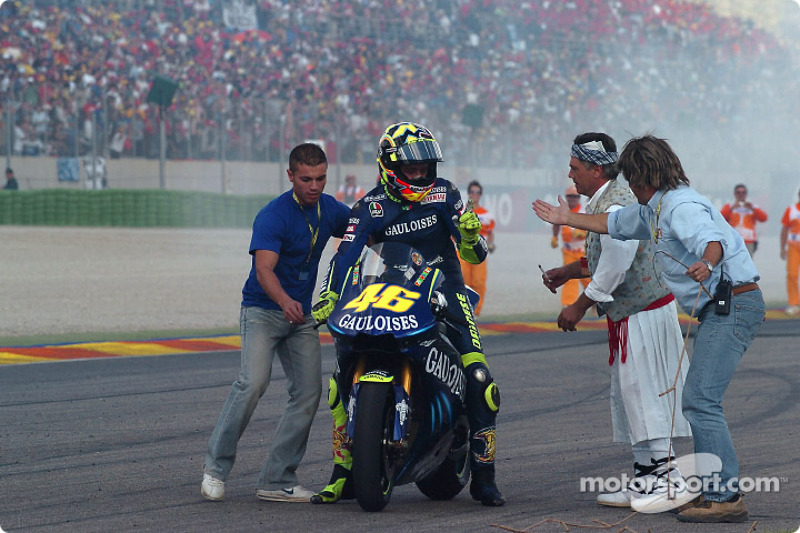 Race Winner Valentino Rossi Celebrates At Valencia Gp