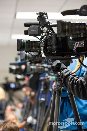 Television cameras cover the Kurt Busch press conference