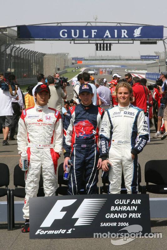 Foto de pilotos: Yuji Ide, Scott Speed y Nico Rosberg