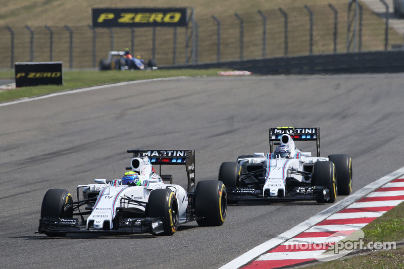 Felipe Massa, Williams FW37 leads team mate Valtteri Bottas, Williams FW38