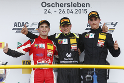Race 3 Podium: second place Joey Mawson and winner Mick Schumacher, Van Amersfoort Racing and Thomas Preining ADAC Berlin-Brandenberg e.V.