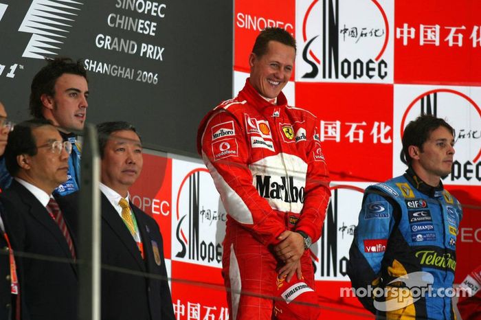 Michael Schumacher, Fernando Alonso y Giancarlo Fisichella