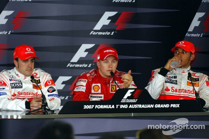 Conferencia de prensa: ganador Kimi Raikkonen con Fernando Alonso y Lewis Hamilton