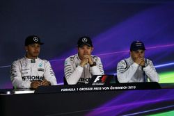 The post race FIA Press Conference,: Lewis Hamilton, Mercedes AMG F1, second; Nico Rosberg, Mercedes AMG F1, race winner; Felipe Massa, Williams, third.. 