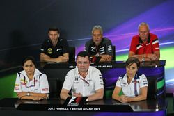 FIA Press Conference: Matthew Carter, Lotus F1 Team CEO; Dr. Vijay Mallya, Sahara Force India F1 Team Owner; John Booth, Manor F1 Team Team Principal; Monisha Kaltenborn, Sauber Team Principal; Eric Boullier, McLaren Racing Director; Claire Williams, Williams Deputy Team Principal.