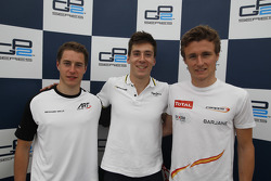 Conférence de presse des qualifications : le deuxième, Stoffel Vandoorne, ART Grand Prix, le poleman Alex Lynn, DAMS et le troisième, Arthur Pic, Campos Racing