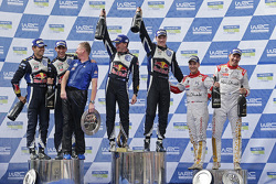Podium: winners Jari-Matti Latvala and Miikka Anttila, Volkswagen Motorsport, second place Sébastien