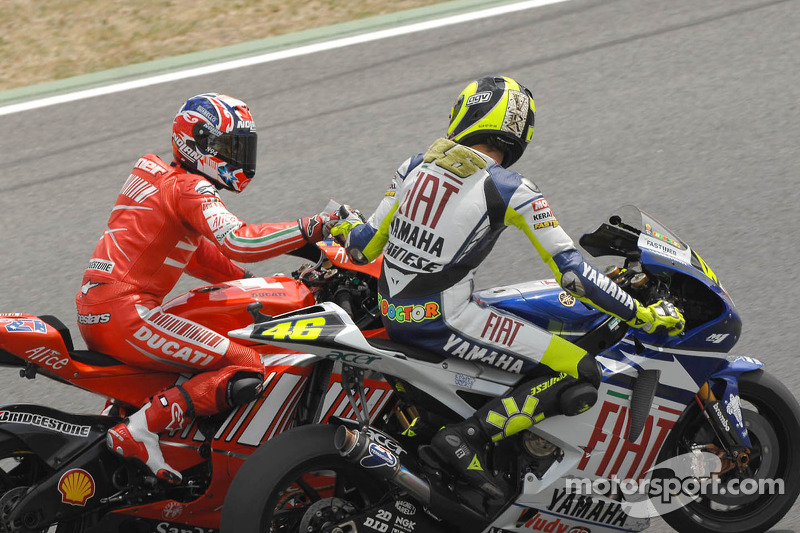 1. Casey Stoner. Ducati Team; 2. Valentino Rossi, Yamaha Factory Racing