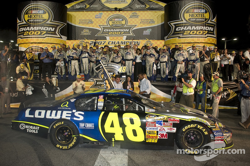 Championship victory lane: 2007 NASCAR Nextel Cup champion Jimmie Johnson