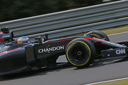 Fernando Alonso, McLaren MP4-30, sur une McLaren annonçant le partenariat avec Chandon