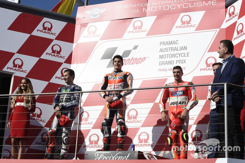 Podium : El segundo lugar, Jorge Lorenzo, Yamaha Factory Racing, ganador,  Marc Márquez, Repsol Hond