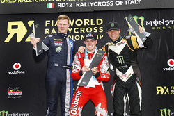 Johan Kristoffersson, Volkswagen Team Sweden en Andreas Bakkerud, Olsbergs MSE en Petter Solberg, SD