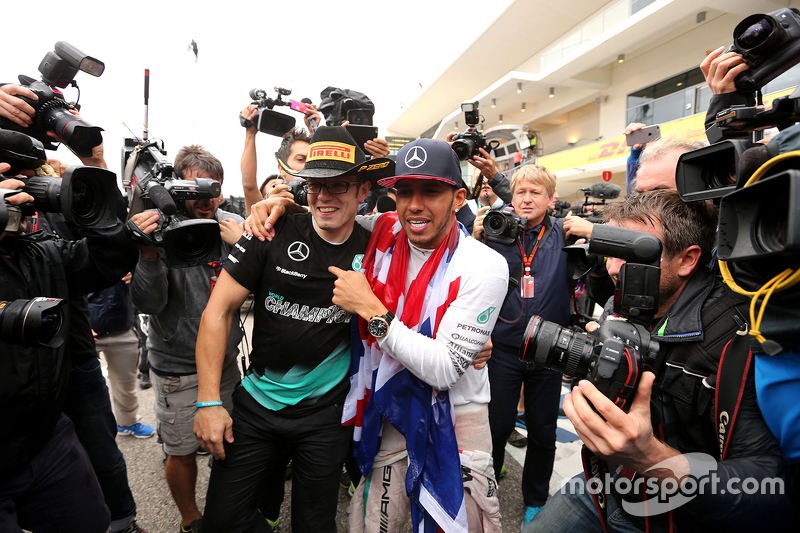 Lewis Hamilton, Mercedes AMG F1 Team celebra su tercer título mundial.