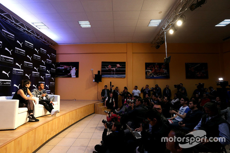 Lewis Hamilton participates in a Mexican Wrestling event in Mexico City