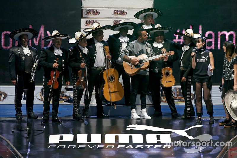 Lewis Hamilton participates in a Mexican Wrestling event in Mexico City