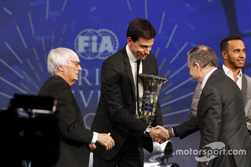 Lewis Hamilton, Mercedes AMG F1, Bernie Ecclestone, Toto Wolff, Mercedes AMG F1 Shareholder and Executive Director and Jean Todt, FIA President