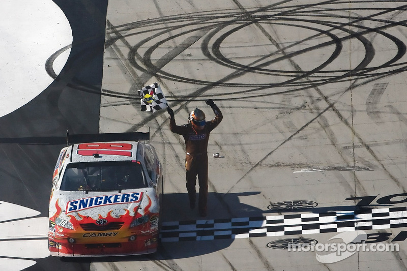 Race winner Kyle Busch celebrates