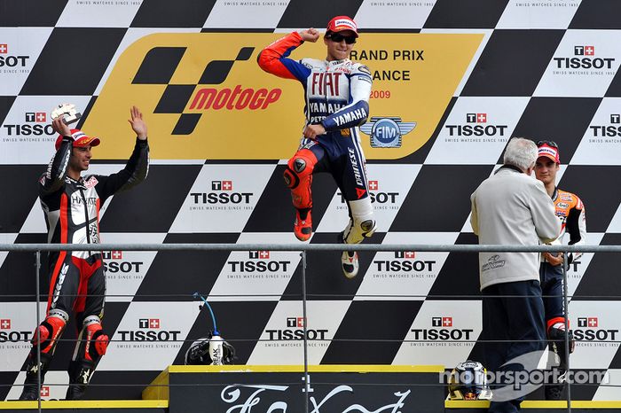 Podio: 1º Jorge Lorenzo, 2º Marco Melandri, 3º Dani Pedrosa