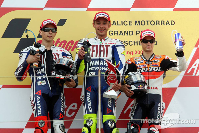 Podium: 1. Valentino Rossi, 2. Jorge Lorenzo, 3. Dani Pedrosa