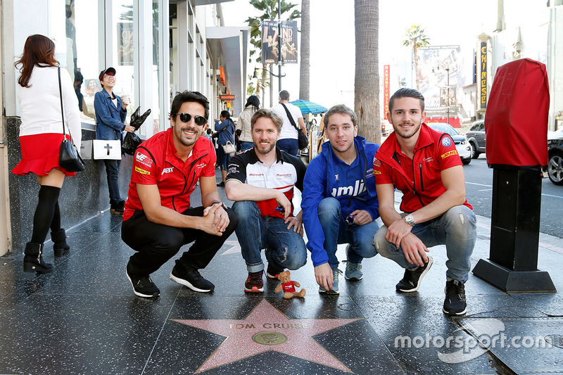 Daniel Abt, Lucas di Grassi, ABT Schaeffler Audi Sport, Nick Heidfeld, Mahindra Racing, Robin Frijns, Amlin Andretti Formula E Team en el Paseo de la Fama