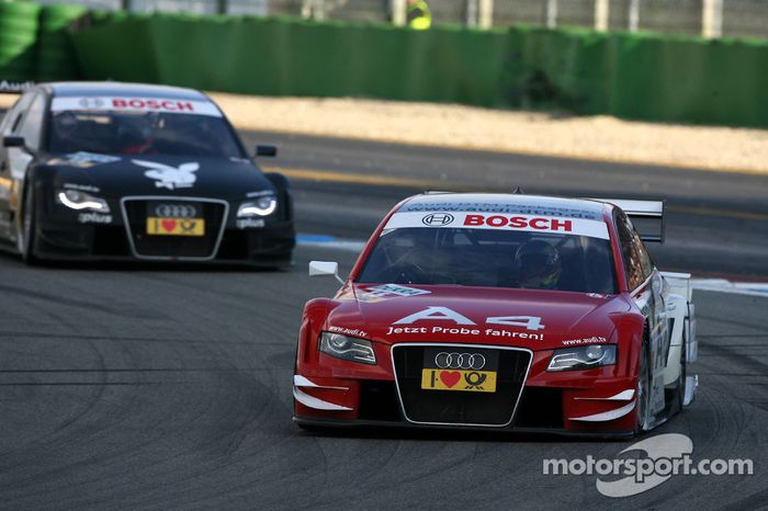 Oliver Jarvis, Audi Sport Team Phoenix Audi A4 DTM, leads Markus Winkelhock, Audi Sport Team Rosberg